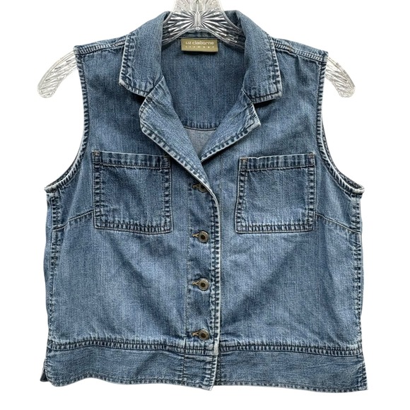 Vintage Liz Claiborne LIZWEAR Women's Denim Vest Cropped Jean 90s Retro S - Picture 1 of 5